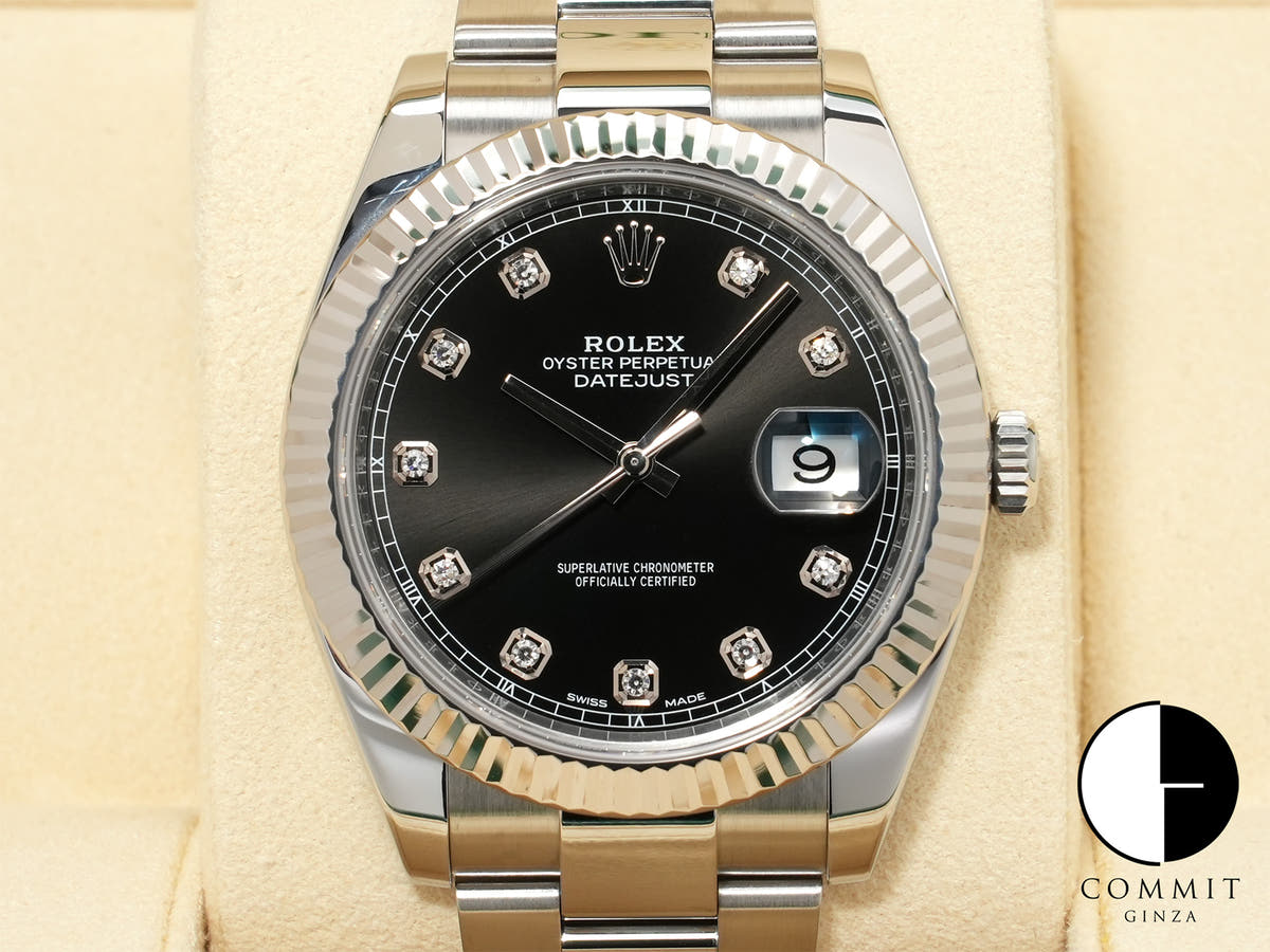 Rolex Datejust 41 Ref.126334G Stainless Steel/White Gold Black 10P Diamond Dial Oyster Bracelet Pre-owned 6svqrmq9
