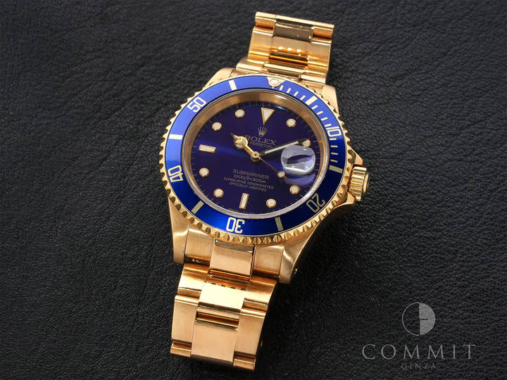 Rolex Submariner Date Ref. 16618 Yellow Gold Blue Dial Pre-owned 5xndiuh8
