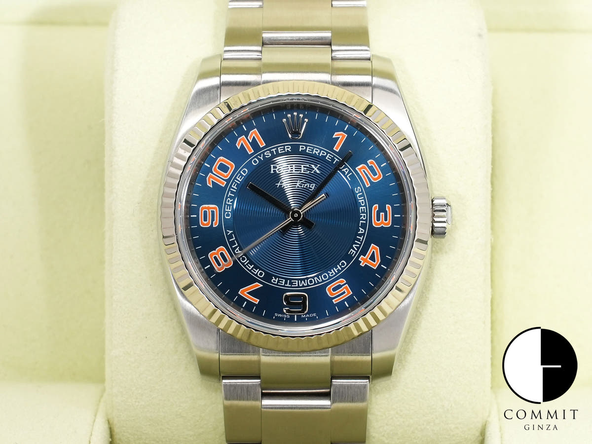 ロレックス エアキング Ref.114234 ステンレススチールxホワイトゴールド ブルーコンセントリック文字盤 美中古 5xgbyggk