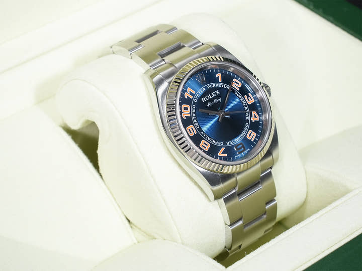 ロレックス エアキング Ref.114234 ステンレススチールxホワイトゴールド ブルーコンセントリック文字盤 美中古 5xgbyggk