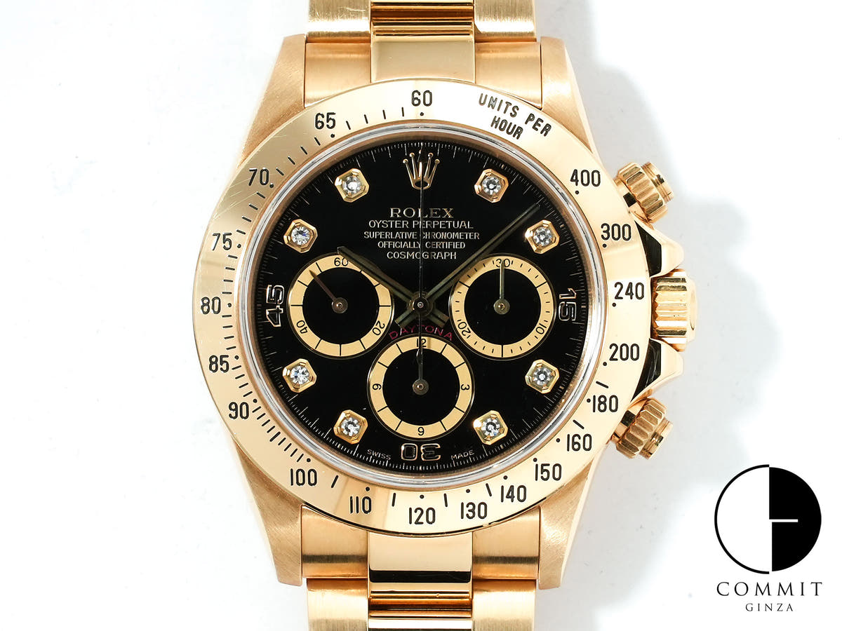 ロレックス デイトナ エルプリメロ Ref.16528 イエローゴールド ブラックx8Pダイヤ文字盤 中古 zn54un9e