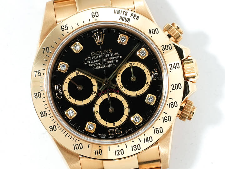 ロレックス デイトナ エルプリメロ Ref.16528 イエローゴールド ブラックx8Pダイヤ文字盤 中古 zn54un9e