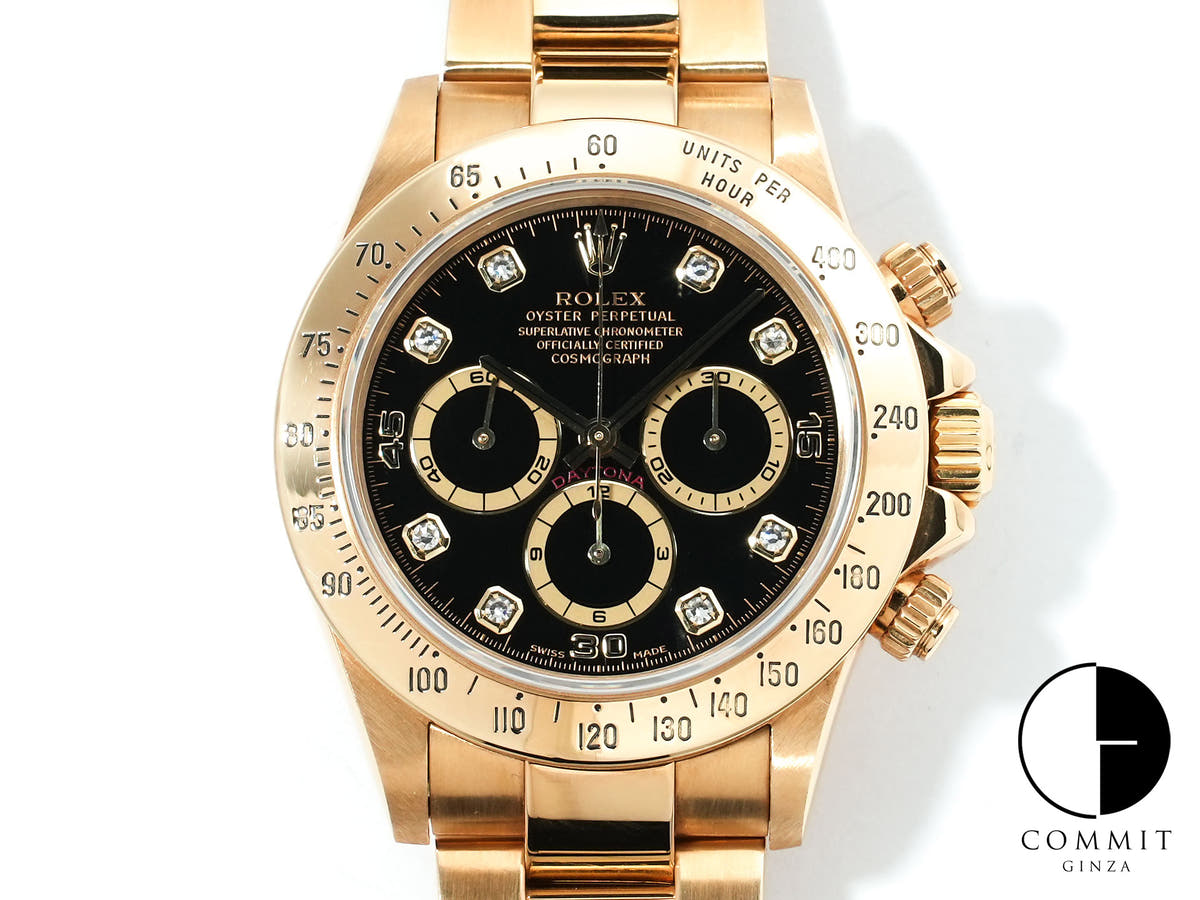 ロレックス デイトナ エルプリメロ Ref.16528 イエローゴールド ブラックx8Pダイヤ文字盤 中古 429ndas2