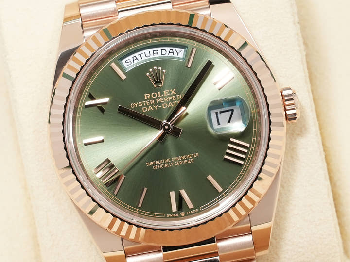 ロレックス デイデイト40 Ref.228235 エバーローズゴールド オリーブグリーン文字盤 中古 jtw7vdix