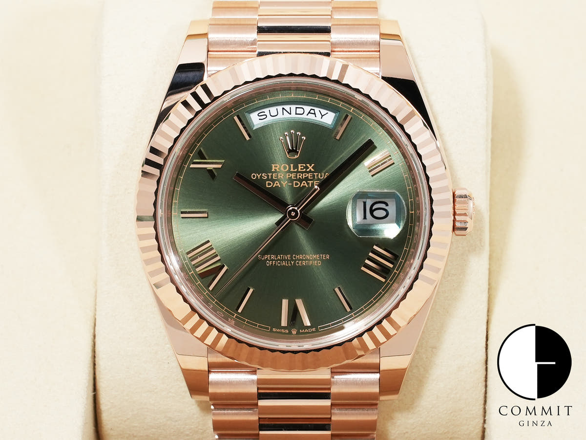 Rolex Day-Date 40 Ref.228235 Everose Gold Olive Green Dial Unused 444rn6vy