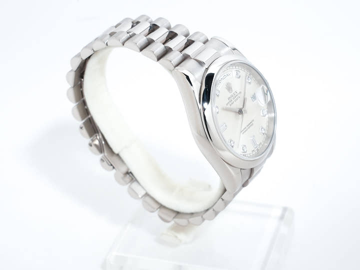 ロレックス デイデイト36 Ref.118209A ホワイトゴールド シルバー10Pダイヤ文字盤 プレジデントブレスレット 美中古 bzkfob58
