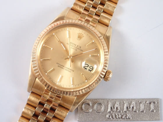 ロレックス オイスターパーペチュアルデイト Ref.15037 シャンパン文字盤 中古 14k