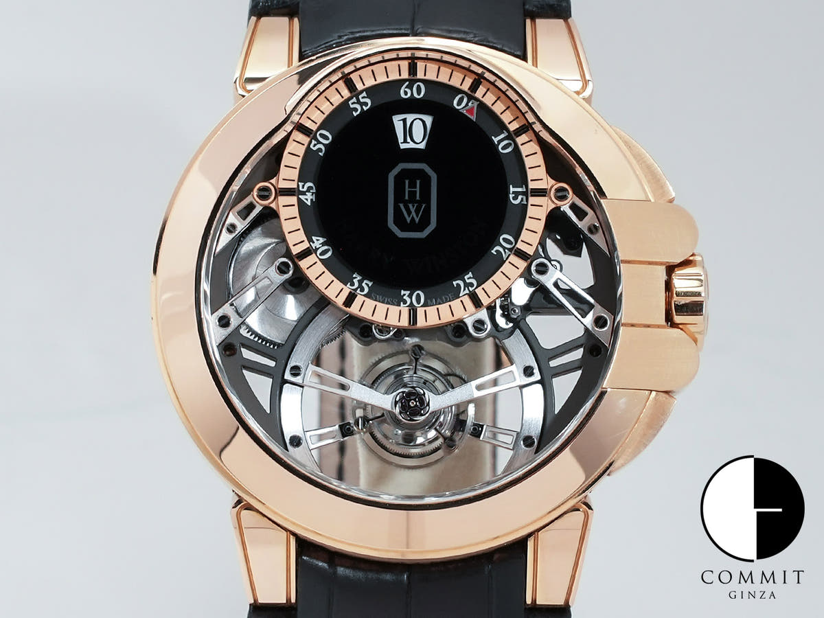 ハリーウィンストン オーシャン トゥールビヨン ジャンピングアワー Ref.OCEMTJ45RR001 オープンワーク仕上げ ブラック サファイアクリスタル文字盤 中古 2dbfnhiu