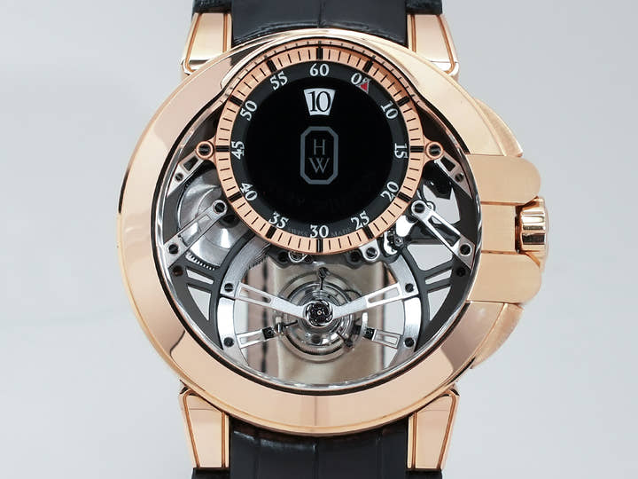 ハリーウィンストン オーシャン トゥールビヨン ジャンピングアワー Ref.OCEMTJ45RR001 オープンワーク仕上げ ブラック サファイアクリスタル文字盤 中古 2dbfnhiu