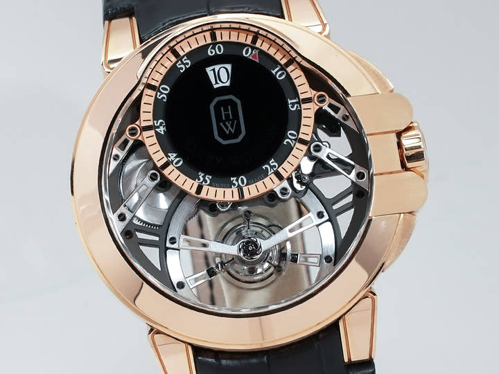 ハリーウィンストン オーシャン トゥールビヨン ジャンピングアワー Ref.OCEMTJ45RR001 オープンワーク仕上げ ブラック サファイアクリスタル文字盤 中古 2dbfnhiu