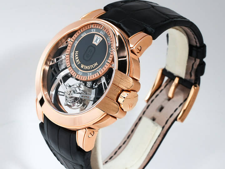 ハリーウィンストン オーシャン トゥールビヨン ジャンピングアワー Ref.OCEMTJ45RR001 オープンワーク仕上げ ブラック サファイアクリスタル文字盤 中古 2dbfnhiu