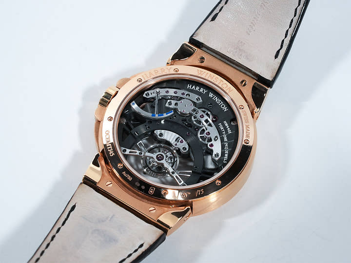 ハリーウィンストン オーシャン トゥールビヨン ジャンピングアワー Ref.OCEMTJ45RR001 オープンワーク仕上げ ブラック サファイアクリスタル文字盤 中古 2dbfnhiu