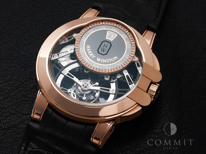 ハリーウィンストン オーシャン トゥールビヨン ジャンピングアワー Ref.OCEMTJ45RR001 オープンワーク仕上げ ブラック サファイアクリスタル文字盤 中古 2dbfnhiu