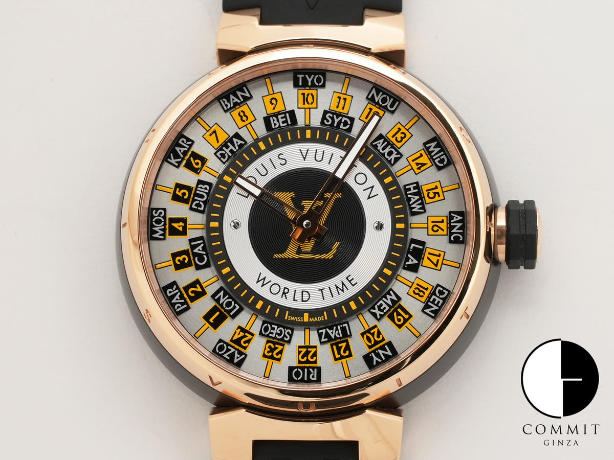 ルイヴィトン タンブール ワールドタイム ランウェイ ユニバーサル ジャーニー Ref.Q1BK0 SS/BLACK PVD/PG シルバー文字盤 中古 1HKVJJKK