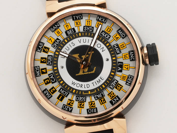 ルイヴィトン タンブール ワールドタイム ランウェイ ユニバーサル ジャーニー Ref.Q1BK0 SS/BLACK PVD/PG シルバー文字盤 中古 1HKVJJKK