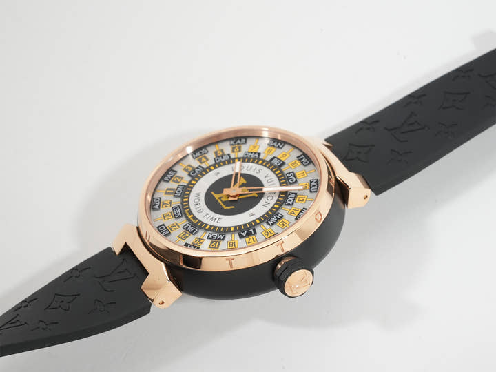 ルイヴィトン タンブール ワールドタイム ランウェイ ユニバーサル ジャーニー Ref.Q1BK0 SS/BLACK PVD/PG シルバー文字盤 中古 1HKVJJKK