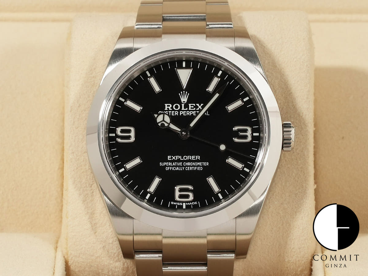 ロレックス エクスプローラーI 鏡面ブラックアウト Ref.214270 ステンレススチール ブラック文字盤
