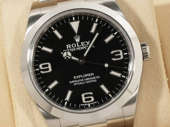 ロレックス エクスプローラーI 鏡面ブラックアウト Ref.214270 ステンレススチール ブラック文字盤