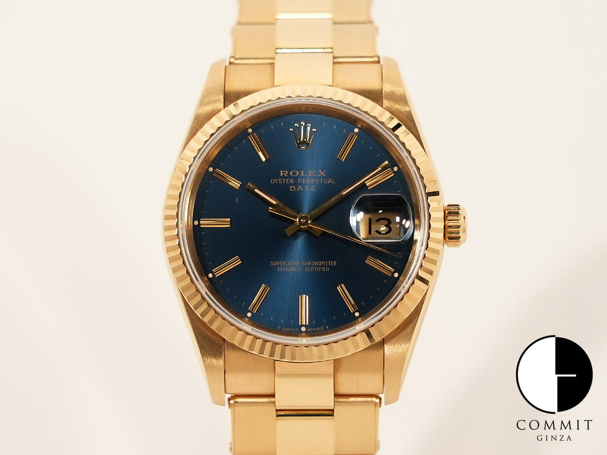 ロレックス オイスターパーペチュアル デイト Ref.15238 イエローゴールド ブルー文字盤