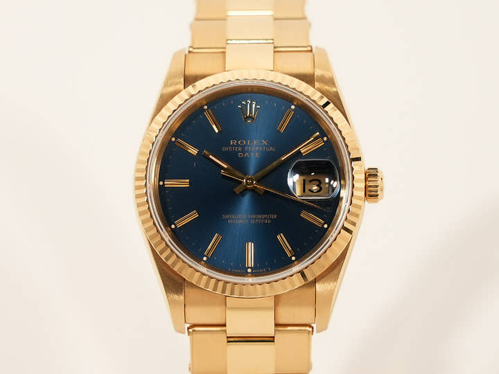 ロレックス オイスターパーペチュアル デイト Ref.15238 イエローゴールド ブルー文字盤