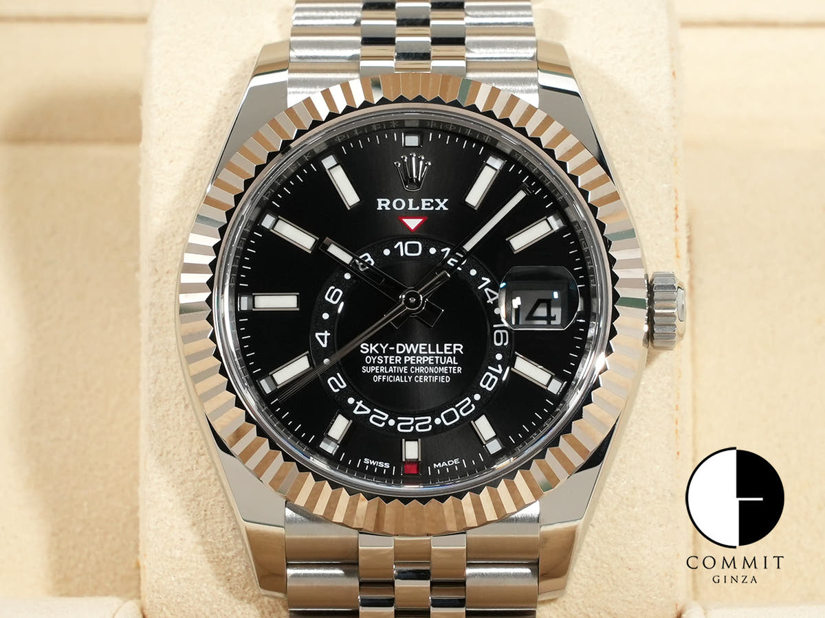 ロレックス スカイドゥエラー Ref.326934 ステンレススチール/ホワイトゴールド ブラック文字盤 ジュビリーブレスレット 中古 mirdxejp