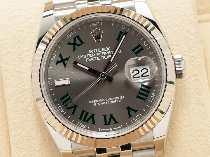 ロレックス デイトジャスト36 Ref.126234 ステンレススチール/ホワイトゴールド スレートローマン文字盤 ジュビリーブレスレット 極美品 axoaunrd