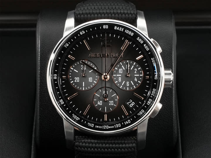 オーデマピゲ CODE 11.59 バイ オーデマ ピゲ クロノグラフ Ref.26393CR.OO.A002KB.01 ピンクゴールド/ホワイトゴールド スモークグレーラッカー文字盤