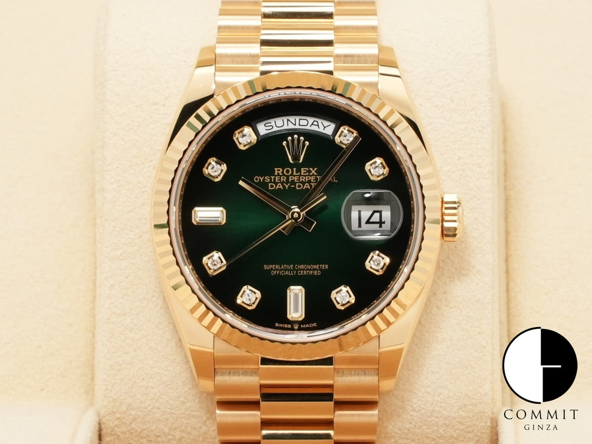 ロレックス デイデイト36 Ref.128238A イエローゴールド グリーンオンブレ文字盤
