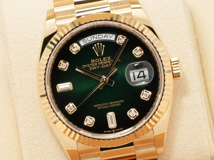 ロレックス デイデイト36 Ref.128238A イエローゴールド グリーンオンブレ文字盤