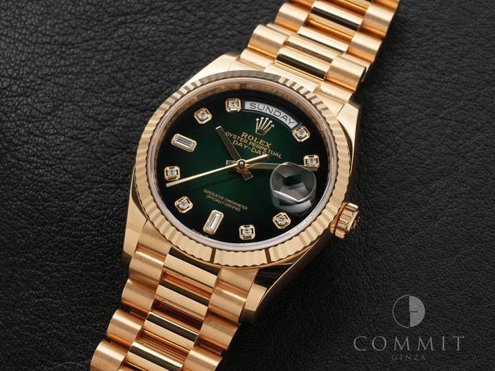 ロレックス デイデイト36 Ref.128238A イエローゴールド グリーンオンブレ文字盤