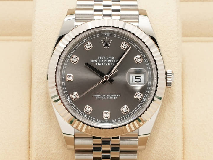 ロレックス デイトジャスト41 Ref.126334G ステンレススチール/ホワイトゴールド スレートx10Pダイヤ文字盤 ジュビリーブレスレット