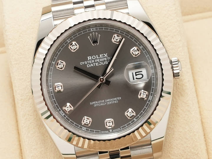 ロレックス デイトジャスト41 Ref.126334G ステンレススチール/ホワイトゴールド スレートx10Pダイヤ文字盤 ジュビリーブレスレット
