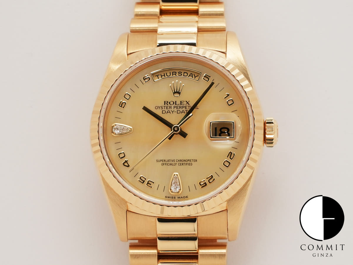 ロレックス デイデイト36 Ref.18238N2BR イエローゴールド イエローシェルx2Pティアドロップダイヤ文字盤
