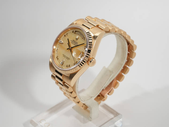 ロレックス デイデイト36 Ref.18238N2BR イエローゴールド イエローシェルx2Pティアドロップダイヤ文字盤