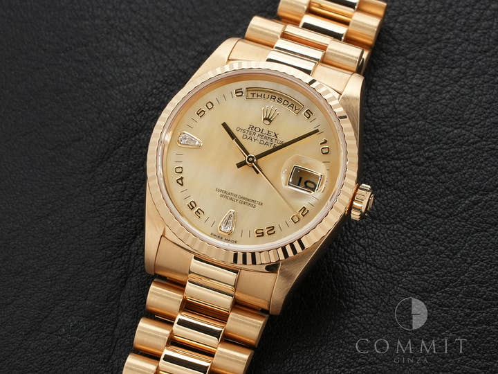 ロレックス デイデイト36 Ref.18238N2BR イエローゴールド イエローシェルx2Pティアドロップダイヤ文字盤