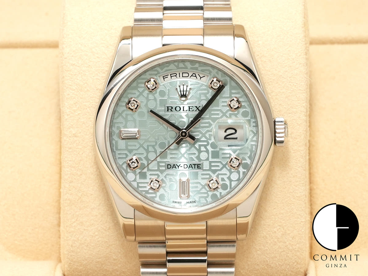 ロレックス デイデイト36 Ref.118206A プラチナ アイスブルーホリコンピューターx10Pダイヤ文字盤