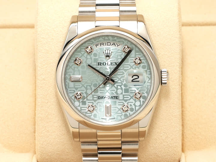 ロレックス デイデイト36 Ref.118206A プラチナ アイスブルーホリコンピューターx10Pダイヤ文字盤