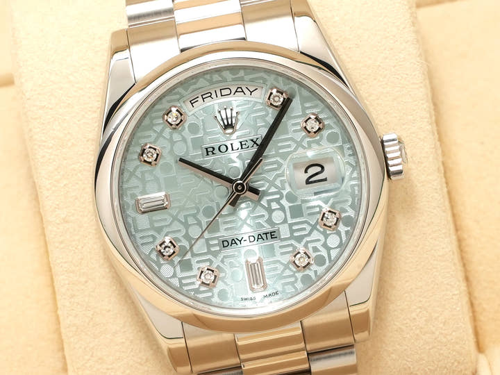 ロレックス デイデイト36 Ref.118206A プラチナ アイスブルーホリコンピューターx10Pダイヤ文字盤
