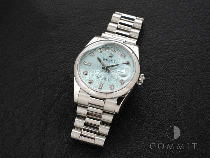 ロレックス デイデイト36 Ref.118206A プラチナ アイスブルーホリコンピューターx10Pダイヤ文字盤