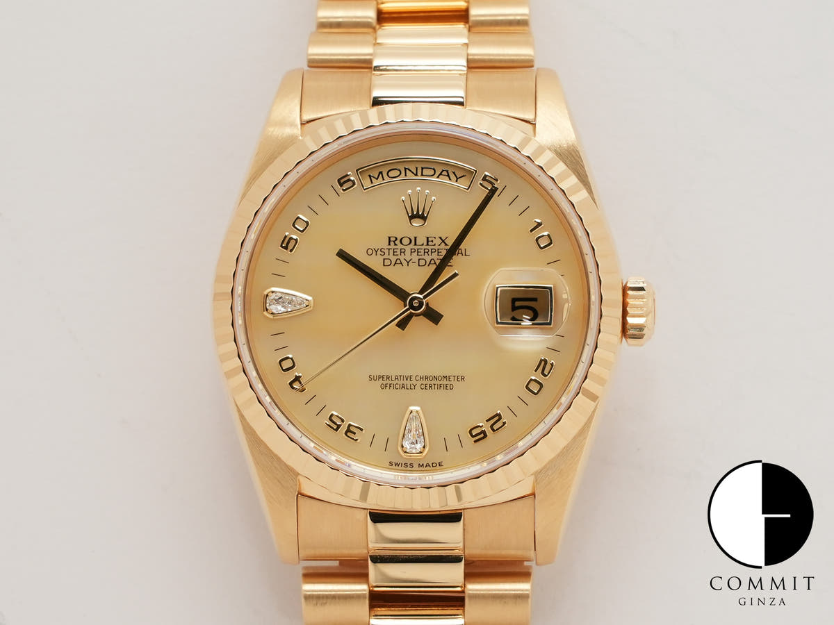 ロレックス デイデイト36 Ref.18238N2BR イエローゴールド イエローシェルx2Pティアドロップダイヤ文字盤