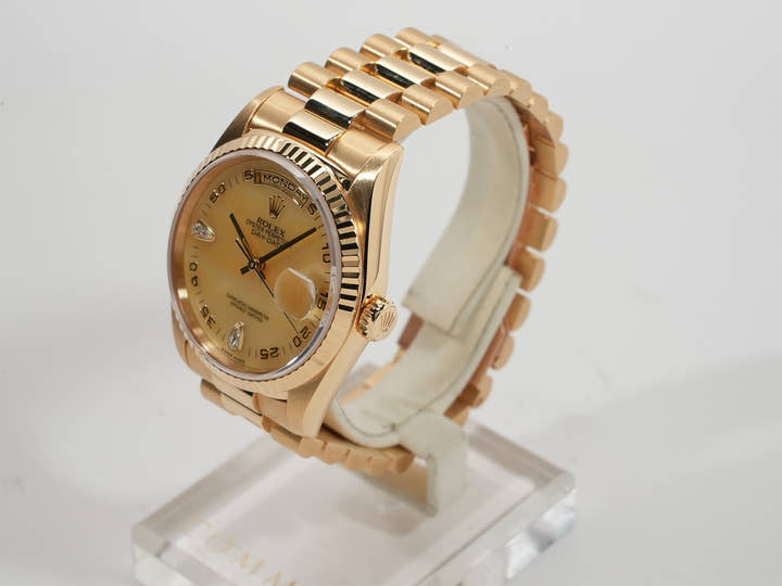 ロレックス デイデイト36 Ref.18238N2BR イエローゴールド イエローシェルx2Pティアドロップダイヤ文字盤