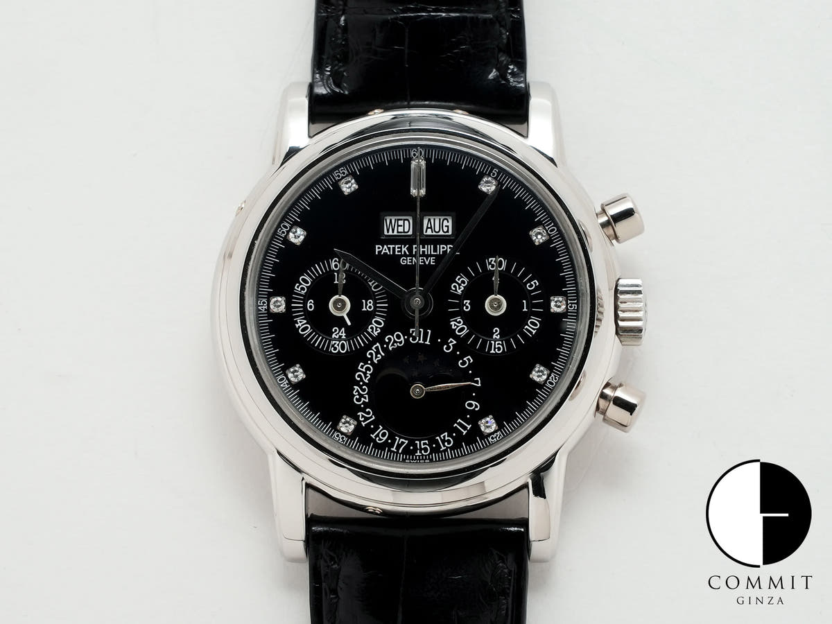 Patek Philippe Perpetual Calendar Chronograph Ref. 3970EP Platinum Black Dial with 11 Diamonds