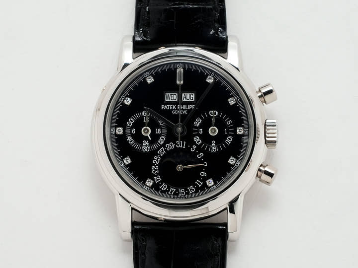 Patek Philippe Perpetual Calendar Chronograph Ref. 3970EP Platinum Black Dial with 11 Diamonds