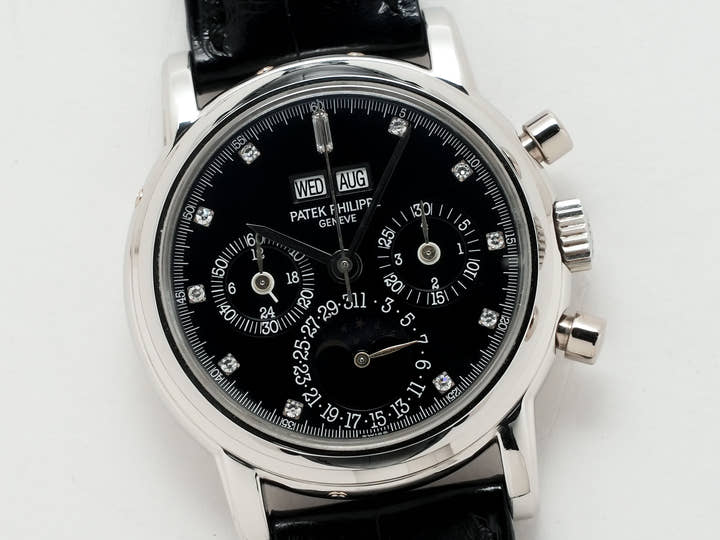 Patek Philippe Perpetual Calendar Chronograph Ref. 3970EP Platinum Black Dial with 11 Diamonds