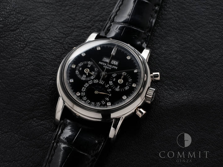 Patek Philippe Perpetual Calendar Chronograph Ref. 3970EP Platinum Black Dial with 11 Diamonds
