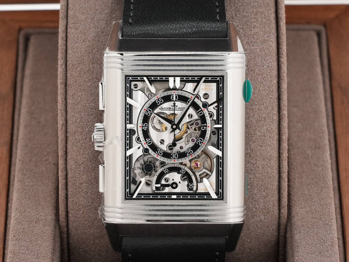 ジャガールクルト レベルソ トリビュート クロノグラフ Ref.Q389848J ブルーグレー/スケルトン文字盤 未使用 2288cpdr