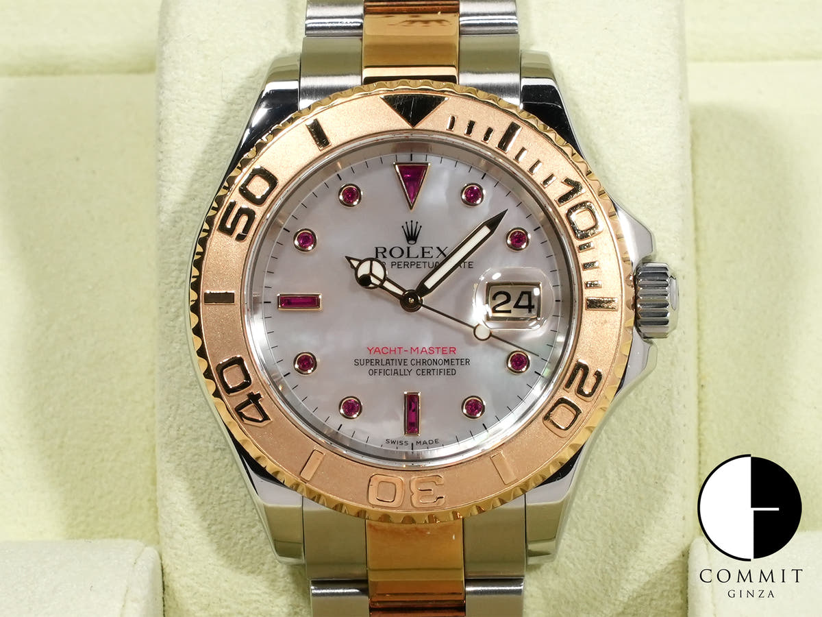 ロレックス ヨットマスター40 Ref.16623NGR ステンレススチール/イエローゴールド ホワイトシェルxルビー文字盤