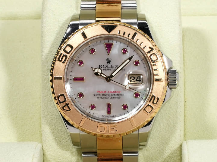 ロレックス ヨットマスター40 Ref.16623NGR ステンレススチール/イエローゴールド ホワイトシェルxルビー文字盤