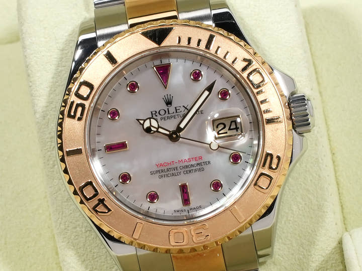 ロレックス ヨットマスター40 Ref.16623NGR ステンレススチール/イエローゴールド ホワイトシェルxルビー文字盤