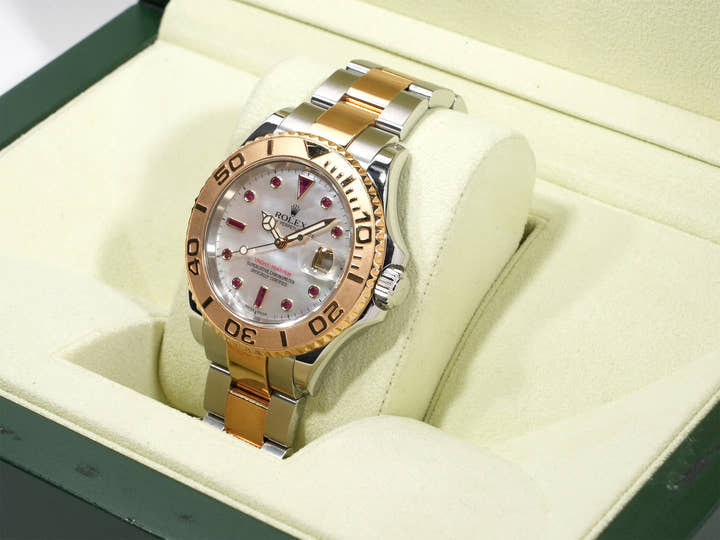 ロレックス ヨットマスター40 Ref.16623NGR ステンレススチール/イエローゴールド ホワイトシェルxルビー文字盤